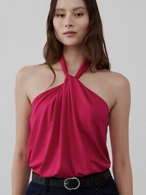💖🔥Banana Republic Factory Twist-Neck Cropped Halter Top–Neon Dragon Fruit 🔥💖
